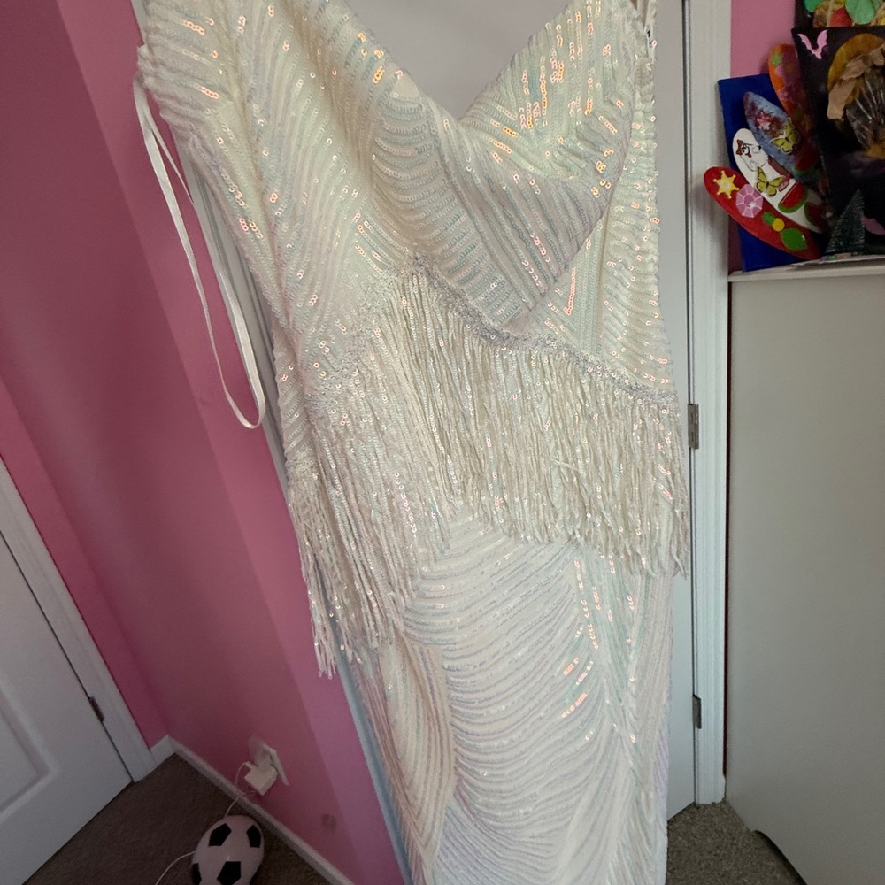 Macy's Strapless White Fringe Dress